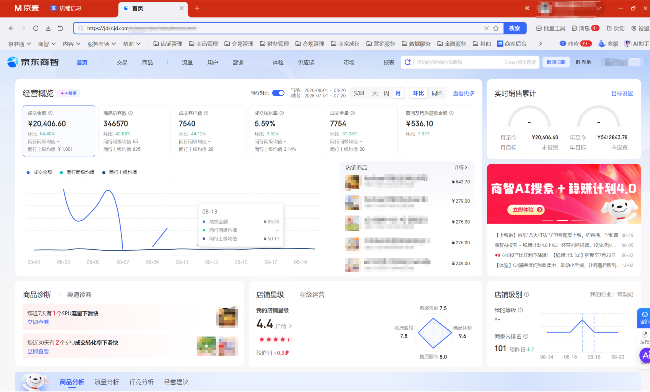 JD store performance and reporting view with redactions